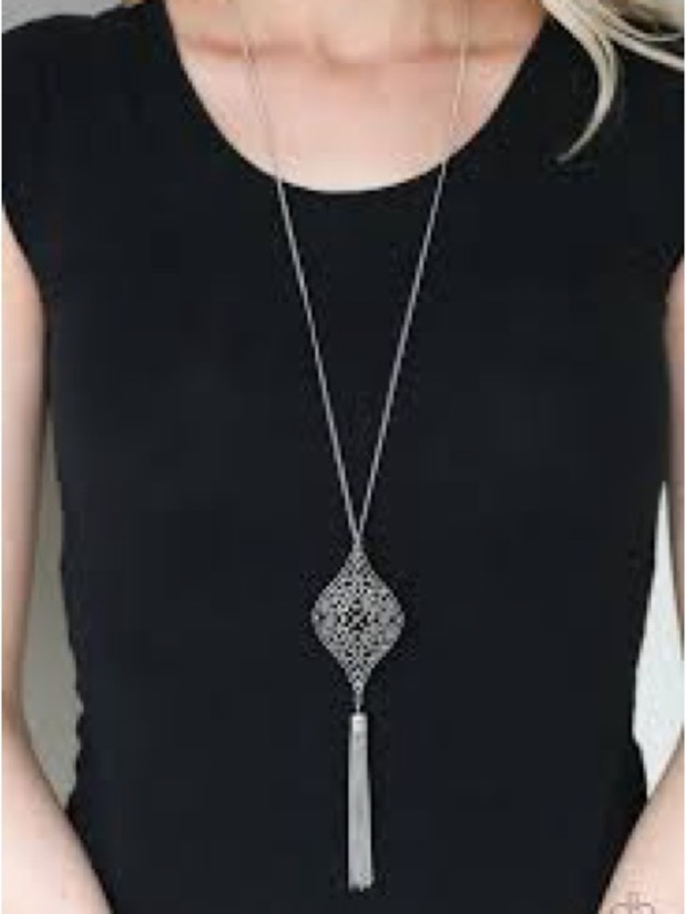 Silver Filigree Teardrop Tassel Necklace - Women's Silver Pendant